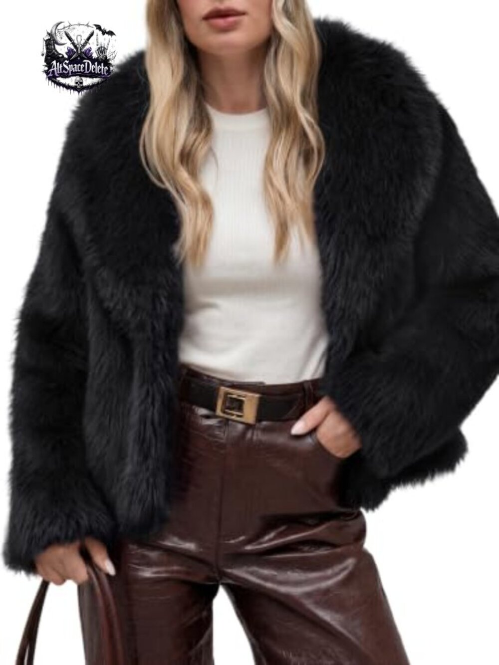 Cropped Faux Fur Coat Long Sleeve Open Front